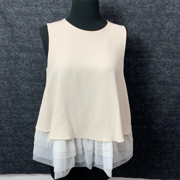 Brunello Cucinelli silk sleeveless top with tulle bottom ivory